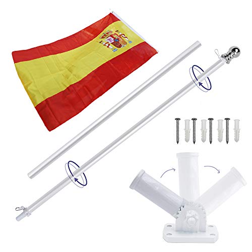 Display4top 6ft Aluminio Kit de asta de la Bandera con Soporte de Pared Ajustable de 180 Grados + 1PC Bandera (Spain Flag)