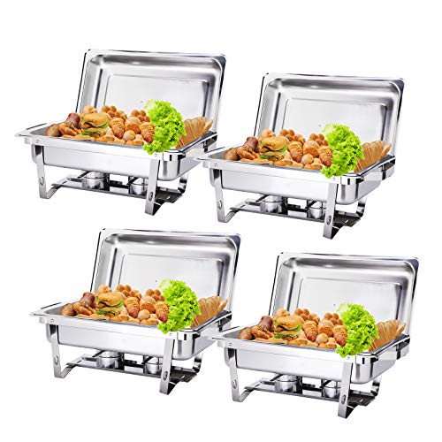 Display4top 9L Rectángulo Calentadores de Comida para Buffet, Calentador,Acero Inoxidable Juego de Calentador de Catering de Plata Buffet, para Fiesta de Cocina de Catering de Buffet, 4 PCS