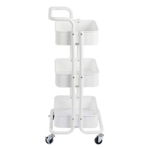 Display4top Carrito con Bloquear Ruedas, Carrito Auxiliar con 3 Nivel para la Cocina, baño, Dormitorio de Almacenamiento (Blanco)