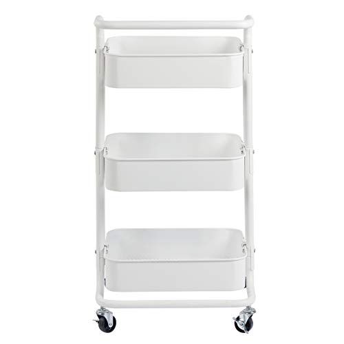 Display4top Carrito con Bloquear Ruedas, Carrito Auxiliar con 3 Nivel para la Cocina, baño, Dormitorio de Almacenamiento (Blanco)