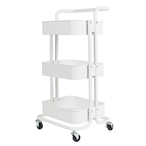 Display4top Carrito con Bloquear Ruedas, Carrito Auxiliar con 3 Nivel para la Cocina, baño, Dormitorio de Almacenamiento (Blanco)