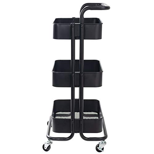 Display4top Carrito con Bloquear Ruedas, Carrito Auxiliar con 3 Nivel para la Cocina, baño, Dormitorio de Almacenamiento (Negro)