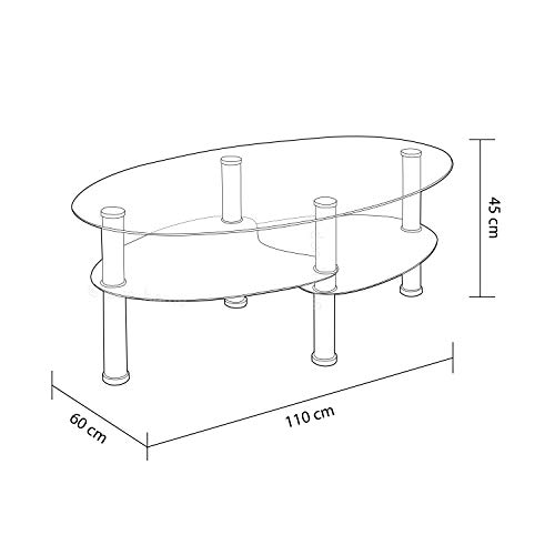 DISTRIGAL, S.L. HomeSouth – Mesa de Centro Fija, Mesa de Cristal, mesita de Comedor de Vidrio, Modelo Senna, Medidas: 110 x 60 x 45 cm de Alto