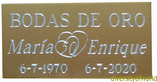 diversityofworld Figura Bodas de Oro con Placa GRABADA con el Texto Que Indiques y Dibujo Corazón (Opcional)