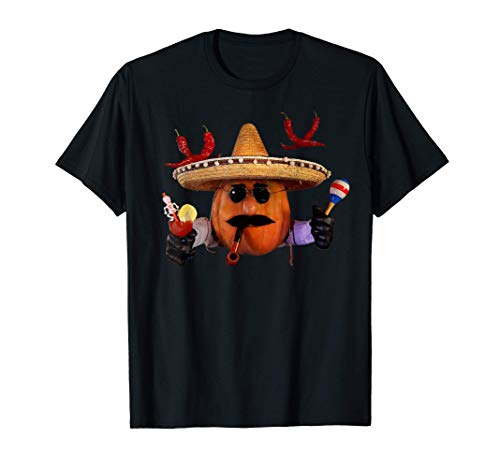 Divertido Hombre Calabaza Mexicano en Sombrero Halloween Camiseta