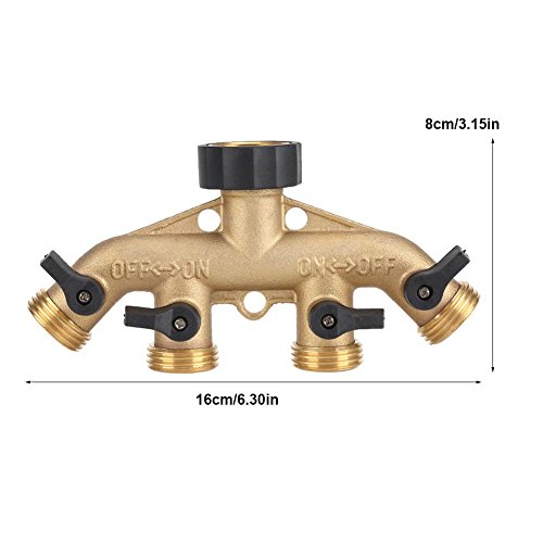 Divisor De Manguera De Jardín 4 Vías De Latón, Divisor De Grifo De 3/4 Conector De Corte De 4 Vías Divisor De Tubería Interruptor De Grifo Conectores del Grifo(Europäisches Gewinde)