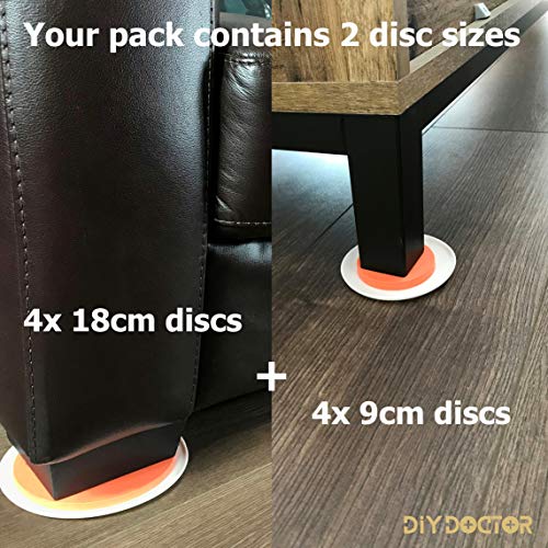 DIY Doctor - Súper Deslizante de Muebles – Discos Naranjas Originales Patines para Muebles – Mover Muebles Nunca ha Sido Más Fácil – Pack Ahorro - 8x Almohadillas para Muebles