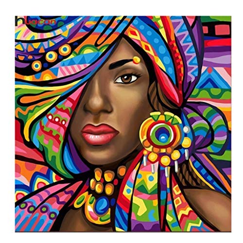 DIY pintura al oleo por numeros,pinturas diamantes 5D punto de cruz diamante para hacer manualidades diamond painting decorar la pared , diseño de mujer africana con brillantes 25 x 25 cm