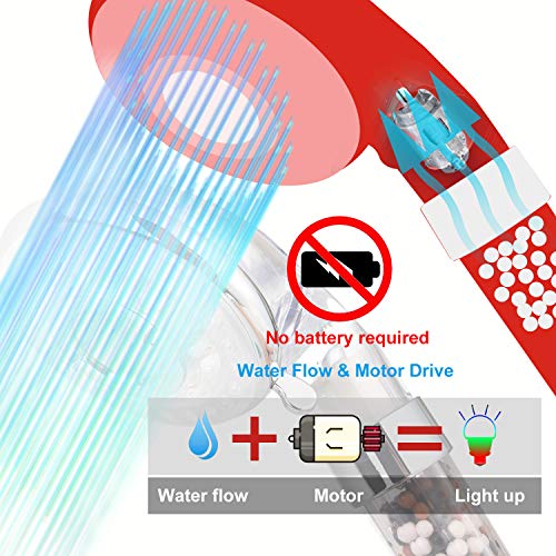 Diyife Alcachofa para Ducha,Cabezal de Ducha LED 3 Colores Cambiantes Temperatura Controlada Alta Presión Rociador Iónico Negativo Doble Filtro Cloro Ahorro de Agua