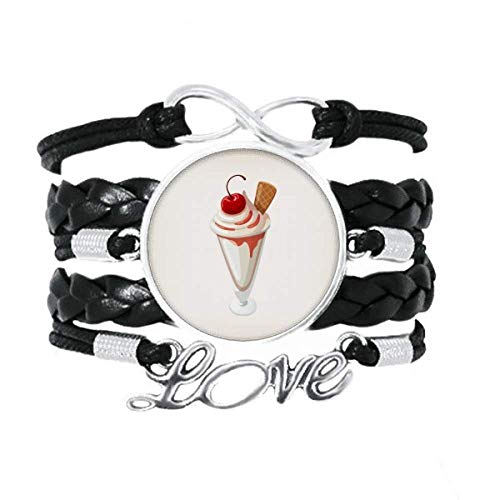 DIYthinker Helado de Dulce Cereza Copa conica Pulsera de Amor Adorno de Cuero Torcido Hilo de muñeca