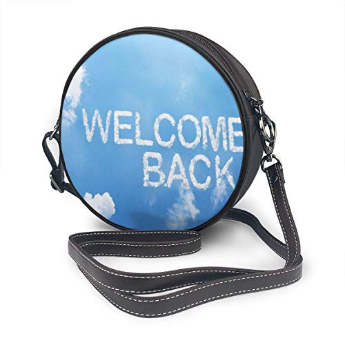 DJNGN Bienvenido de nuevo Cloud Word On Sky Round CrossBody Bolso de hombro con cremallera Monederos circulares de cuero suave para mujeres Personalizados