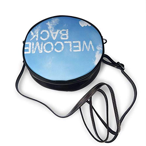 DJNGN Bienvenido de nuevo Cloud Word On Sky Round CrossBody Bolso de hombro con cremallera Monederos circulares de cuero suave para mujeres Personalizados