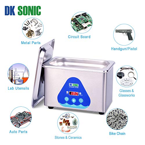 DK SONIC Profesional 600ML Limpiador Ultrasónicos de Acero Inoxidable 42,000 Hz 35W con Canasta y Limpieza para Relojes de Limpieza Gafas de Joyería Dental