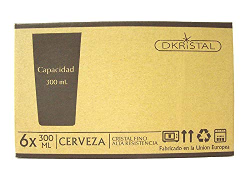 Dkristal Lote 6 Vasos Cristal Transparente CONICO Cerveza Soria 300ML