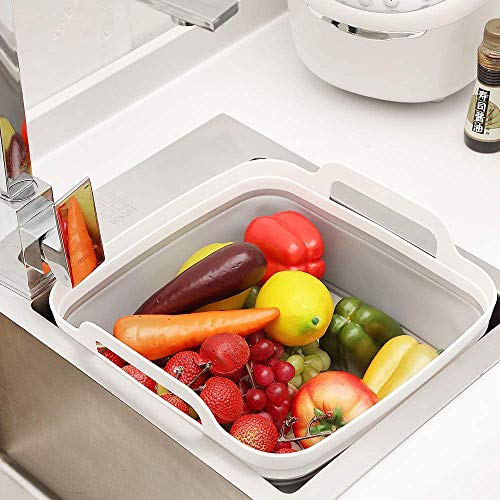 DLD - Cuenco plegable con tapón de drenaje, colador de alimentos plegable sobre el fregadero, escurridor de frutas, escurridor de verduras, cesta de almacenamiento de cocina