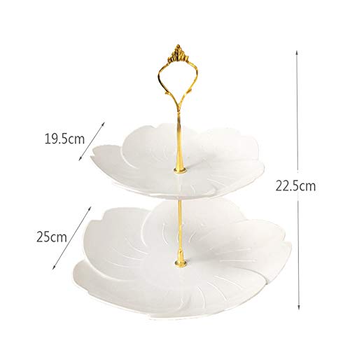 DMFSHI Bandejas para Tartas, Soporte para Tartas, 2 Niveles Decoraciones de Plástico con Forma de Flor de Cerezo para Cupcakes para Fiestas, Cumpleaños, Fiestas de Té, Boda (Blanco)