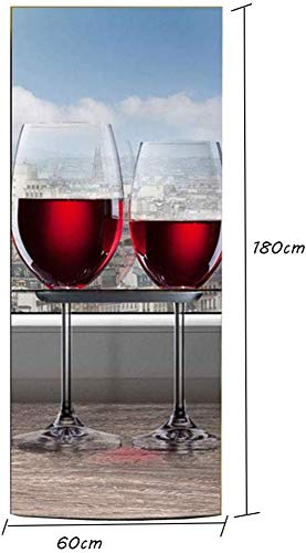 Dmygo Frigorífico Etiqueta armario cubierta de bricolaje roja romántica de la copa de vino Vinilo removible etiqueta a prueba de agua for el refrigerador Cubiertas de la etiqueta 3D, 60x180cm (23.6''X