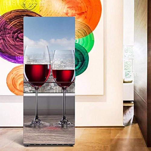 Dmygo Frigorífico Etiqueta armario cubierta de bricolaje roja romántica de la copa de vino Vinilo removible etiqueta a prueba de agua for el refrigerador Cubiertas de la etiqueta 3D, 60x180cm (23.6''X