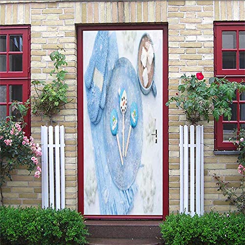 DNFurniture 3D Etiqueta de la Puerta Dulces navideños 95X215CM PVC Papel Tapiz Visual Europeo Decorativo Adhesivo de Pared Autoadhesivo calcomanía Mural Arte Bricolaje hogar