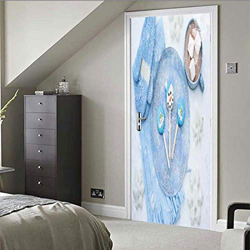 DNFurniture 3D Etiqueta de la Puerta Dulces navideños 95X215CM PVC Papel Tapiz Visual Europeo Decorativo Adhesivo de Pared Autoadhesivo calcomanía Mural Arte Bricolaje hogar