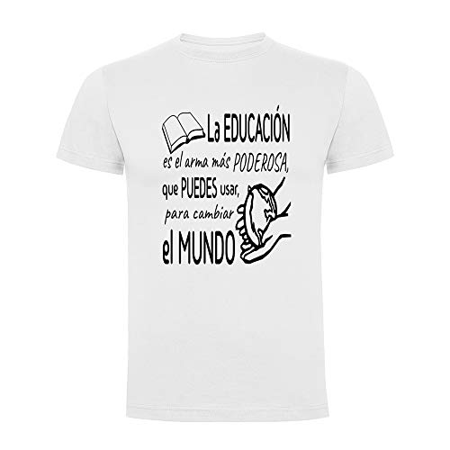 Docliick Camiseta Original Manga Corta con Frases motivadoras **LA EDUCACIÓN ES EL Arma MÁS.** Camiseta Divertida.Regalo Original DCC-18007 (L)