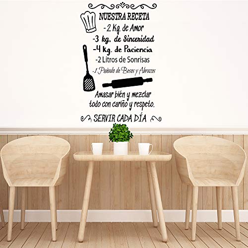 Docliick® Frase Vinilo para cocina o restaurante"NUESTRA RECETA." Vinilos decorativos Docliick DC-18035 (Vinilo de corte, 60x42cm)