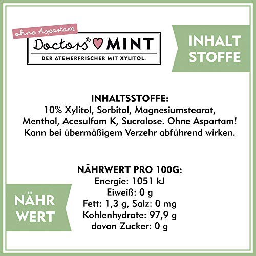 DOCTORS Mint , Paquete de recarga de 500 g de caramelos de xilitol sin aspartamo , Caramelos de menta sin azúcar, veganos , Oferta para un aliento fresco