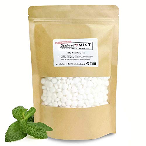 DOCTORS Mint , Paquete de recarga de 500 g de caramelos de xilitol sin aspartamo , Caramelos de menta sin azúcar, veganos , Oferta para un aliento fresco