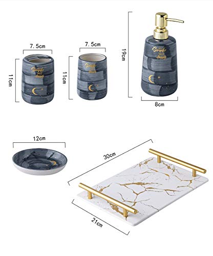 DODOBD Accesorios de baño Set de 5 – Porta cepillos de Dientes, dosificador de jabón, jabonera de baño y Vaso de diseño Elegante – Fabricados en cerámica