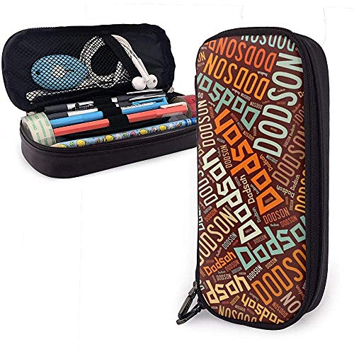 Dodson American Apellido Gran capacidad Estuche de cuero Estuche para lápices Estuche grande Bolsa de almacenamiento Organizador Caja Bolígrafo portátil Bolso cosmético portátil