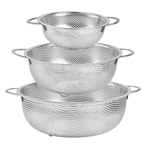 DODUOS Juego de 3 Coladores de Cocina de Acero Inoxidable Escurridor de Acero Inoxidable Drenaje Cesta para Arroz Frutas Verduras