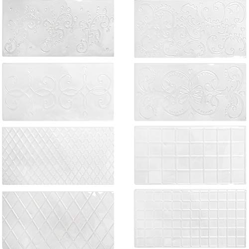 DODUOS Tapete de impresión de Pasta de azúcar de 8 Piezas, Molde Transparente para decoración de Pasteles, tapete para Hornear en Relieve para Chocolate, Pastel, Galleta