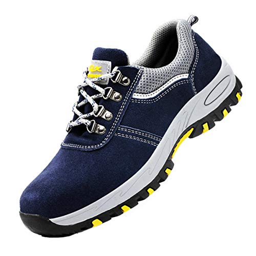 DoGeek Zapato Seguridad Calzado Seguridad Hombre con Punta de Acero, Antideslizante Transpirables, Unisex, Azul, 45