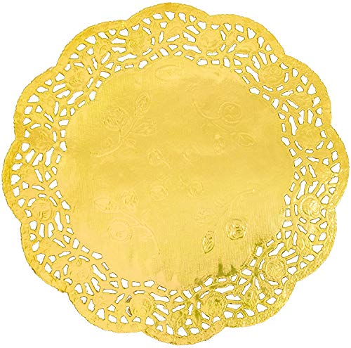 Doilies de encaje de papel metálico redondo (oro, 100 unidades)