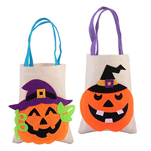 DOITOOL 2 Bolsas de Halloween No Tejidas Bolsas de Calabaza Bolsas de Truco O Trato Bolsa de Regalo con Asas para Fiestas de Halloween (Beige)