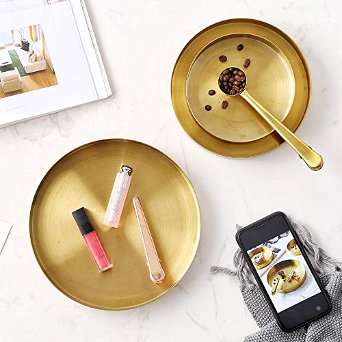 DOKOT Bandejas Metal Doradas Decorativa para Platos Organizador Redondo de Acero Inoxidable para Joyas y Maquillaje Cosméticos 14 cm