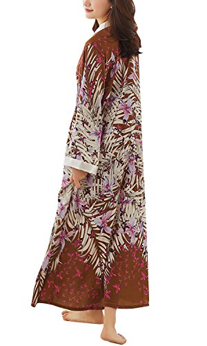 Dolamen Mujer Vestido Kimono Satén, Camisón para Mujer, Flores Florales Robe Albornoz Dama de Honor Ropa de Dormir Pijama, Estilo Largo 2018 Estilo (Ancho del Busto: 112cm, Marrón)