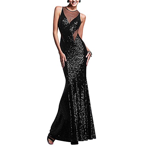 Dolamen Mujer Vestidos, Cuello redondo Vintage y estilo retro, adelgace el vestido sin mangas largo maxi del coctel del ajuste, perfecto para el partido y la boda (Medium, Negro)