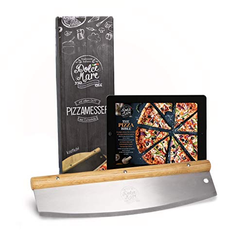 Dolce Mare® Cortador de Pizza - Cuchillo cortador versátil con mango de roble fino - Cuchillo para pizza con hoja de acero inoxidable extra afilada - Incluye protección de la hoja e instrucciones