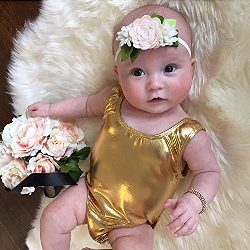 Domybest Infant bébé sans manches creux JumpSuit Barboteuse Filles Big Nœud Doré Body 0–24 mois Photographie Props or doré 3-6 M