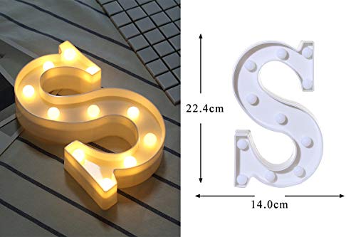 DON LETRA Letras del Alfabeto A-Z con Luces LED, Letras Luminosas Decorativas con Luces LED, 11 Bombillas de LED, 2 Pilas AA, Interruptor, Altura de 22cm, Color Blanco - Letra S