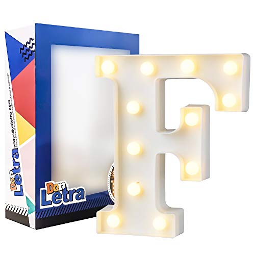 DON LETRA Letras Luminosas Decorativas con Luces LED, Letras del Alfabeto A-Z, Altura de 22cm, Color Blanco - Letra F