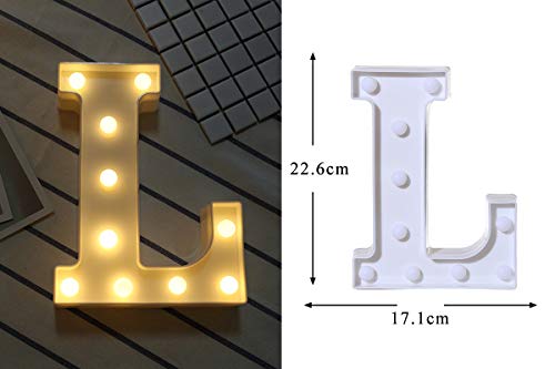 DON LETRA Letras Luminosas Decorativas con Luces LED, Letras del Alfabeto A-Z, Altura de 22cm, Color Blanco - Letra L