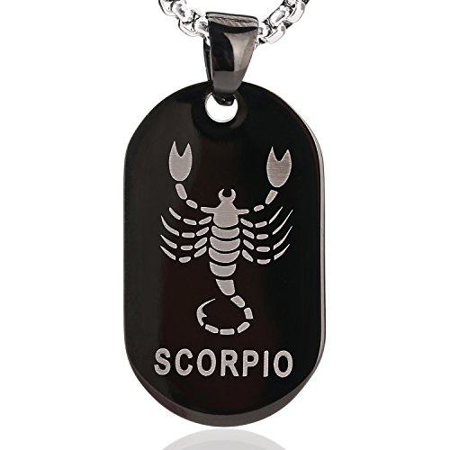 DonDon Collar 52 cm Unisex Colgante de Color Negro-Plata con diseño Zodiaco Escorpio en una Bolsa de Terciopelo