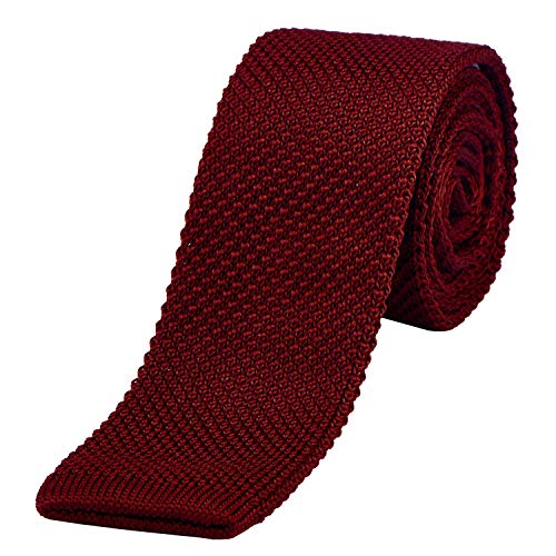 DonDon corbata de punto estrecha de color rojo oscuro 5cm