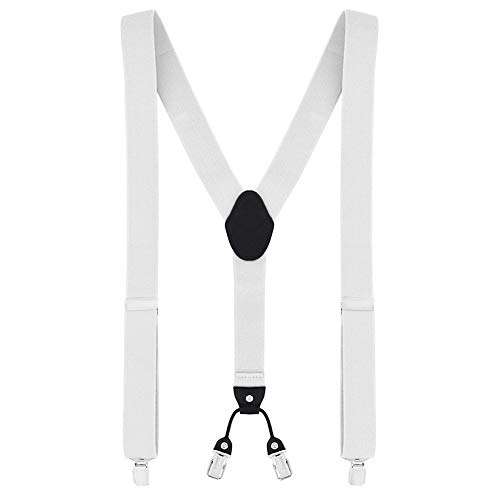 DonDon tirantes anchos 3,5 cm para hombres con 4x clips con cuero en forma de Y - elástico y longitud ajustable - blanco