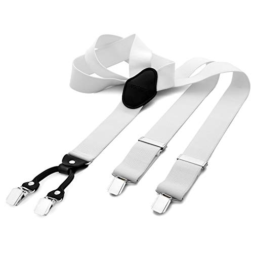 DonDon tirantes anchos 3,5 cm para hombres con 4x clips con cuero en forma de Y - elástico y longitud ajustable - blanco