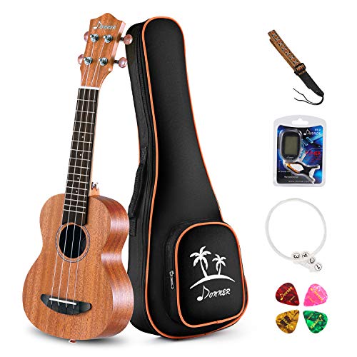 Donner DUC-1 Ukelele Soprano Caoba Ukulele 21 Pulgada Incluido Bolso Correa Acorde Afinador