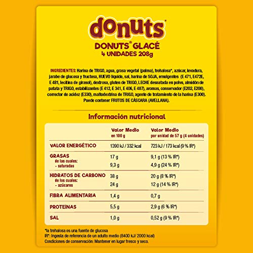 Donuts Glacé de 4 unidades envasados, 208gr (52gr cada Donuts)