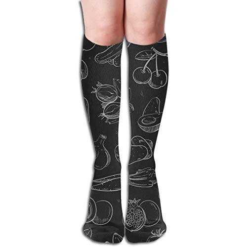 Doodle blanco Verduras Frutas aisladas en frutas Tubos de comida y bebida Calcetines hasta la rodilla 50 cm Tubo unisex sobre la pantorrilla Calcetines deportivos Medias de compresión extra largas